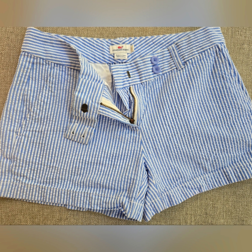 Womens Vineyard Vines Blue Striped Seersucker Shorts, Size 0, Retails $78